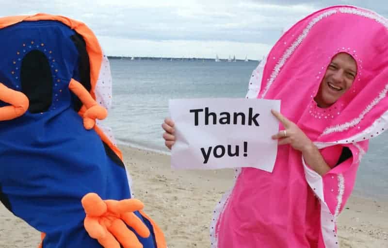 Our ReefWatch Coordinator Kade and volunteer dressed as colourful sea slugs for our inaugural Sea Slug Census event!